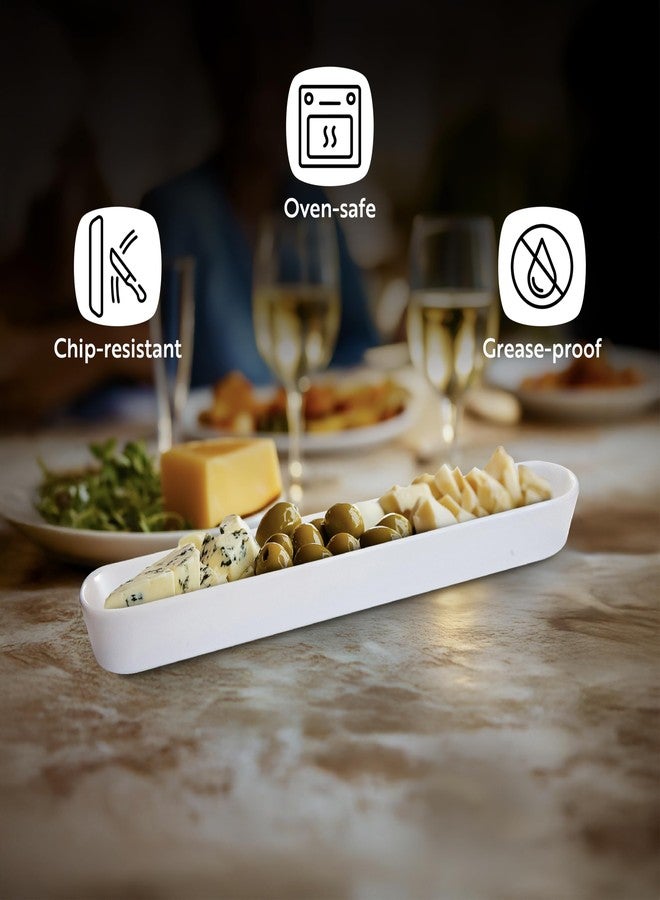 Restaurantware Siluro 12 Inch Olive Tray, 1 Narrow Olive Plate - Microwave-Safe, Oven-Safe, White Porcelain Narrow Serving Tray, Chip-Resistant, For Olives Or Cheeses - Image 4