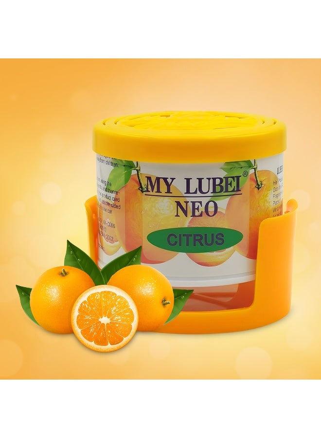 MY LUBEI NEO Citrus Car Air Freshener Gel Long-Lasting Natural Citrus Scent for Car, Home, Office, Cup Holder & Dashboard Placement Odor Eliminator Freshener Can with Holder - Image 1