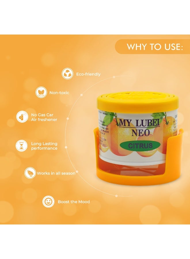 MY LUBEI NEO Citrus Car Air Freshener Gel Long-Lasting Natural Citrus Scent for Car, Home, Office, Cup Holder & Dashboard Placement Odor Eliminator Freshener Can with Holder - Image 5