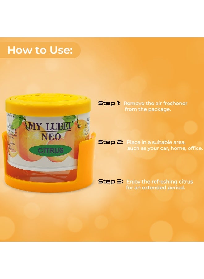 MY LUBEI NEO Citrus Car Air Freshener Gel Long-Lasting Natural Citrus Scent for Car, Home, Office, Cup Holder & Dashboard Placement Odor Eliminator Freshener Can with Holder - Image 4