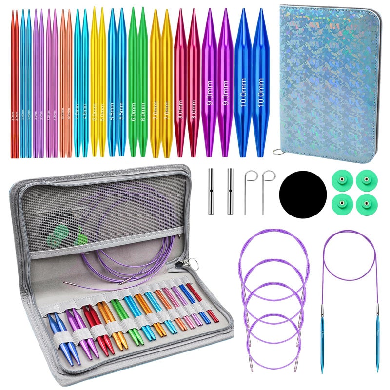 Yarniss 13 Pairs Circular Knitting Needle Set 3.0~10.0mm,4-Inch Interchangeable Aluminum Knitting Needles with 4 Cables, Round Needle with Case - Image 1