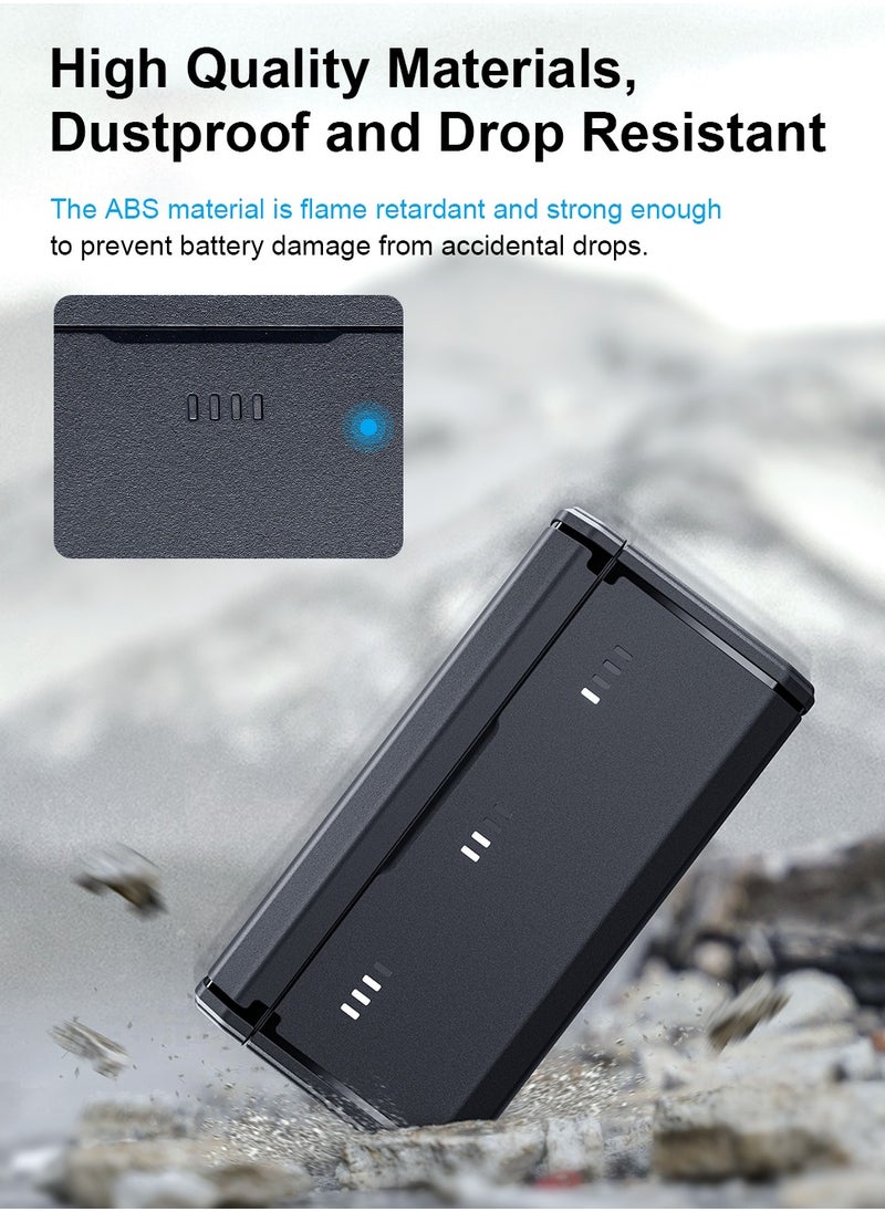 Pocket Charging Case for GoPro Hero13, 3-in-1 Portable Charger with Flat 2.5cm Design, Holds 3 Batteries & 2 SD Cards, Dual Charging & Storage, Durable Flame-Resistant ABS Material