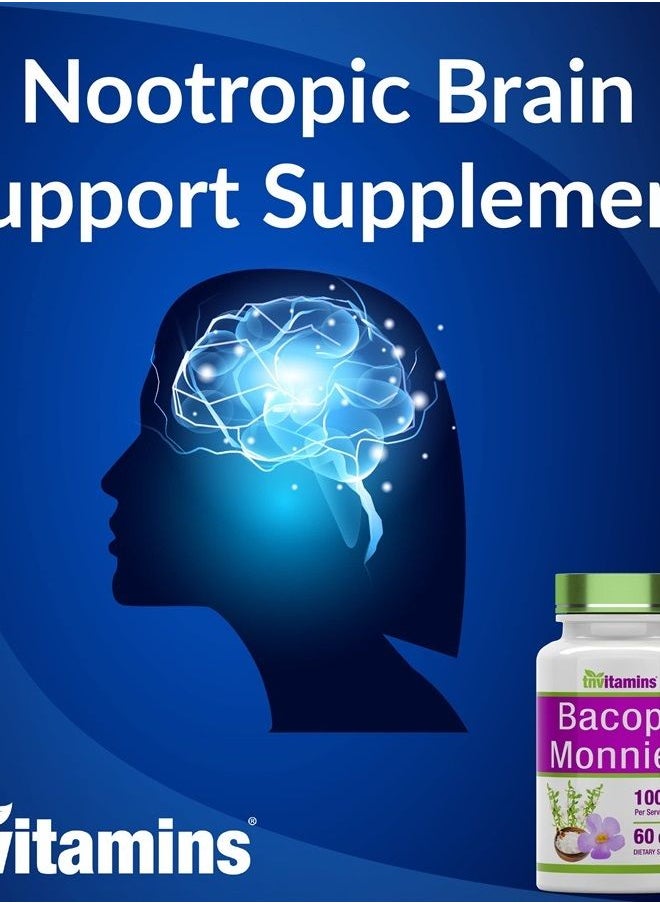 tnvitamins - Bacopa Monnieri Capsules 1000 MG (60 Capsules) | Nootropic Brain Support Supplement* | Bacopa Leaf Extract Powder Pills - Image 1
