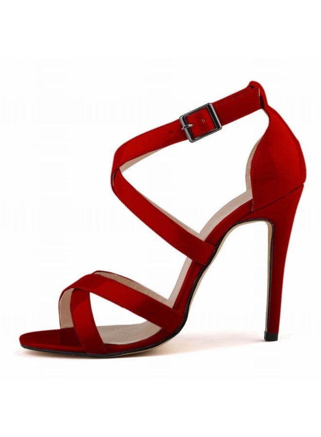 Loquat Sweet Girl Style Comfortable Patent Leather Open Toe Stiletto Sandals Red - Image 1
