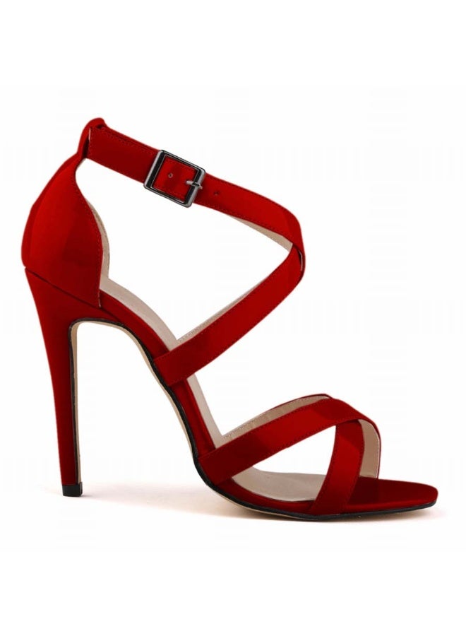Loquat Sweet Girl Style Comfortable Patent Leather Open Toe Stiletto Sandals Red - Image 2