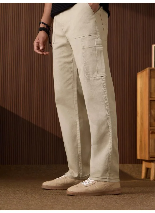 The Souled Store Men Solids Light Beige (Straight Fit) Jeans