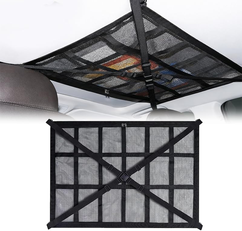 Car Ceiling Cargo Net Pocket for MG ZR 2010–2005, Car Roof Storage Organizer, Double Layer Overhead Cargo Net for Auto with Zip Closure for Trip, Camping,B - Image 1