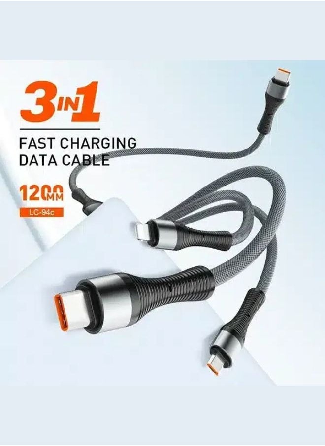 LDNIO 3-in-1 100W Type-C Cable, High-Speed Type-C, Lighting, Micro Charging & Data Transfer Cable with USB-C Connectors for Laptops, Smartphones, Tablets, and Accessories, Supports Up to 100W Power Delivery, Compatible with Apple, Dell, Samsung, Huawei, Honor Google, and More- (1.2M) Black  - Image 5