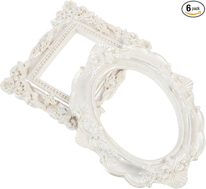 مجموعة إطارات صور رجعية 6 قطع إطار صور للمكتب تصميم قديم ديكور منزلي 12X9.5X0.5 سم أبيض - Image 1