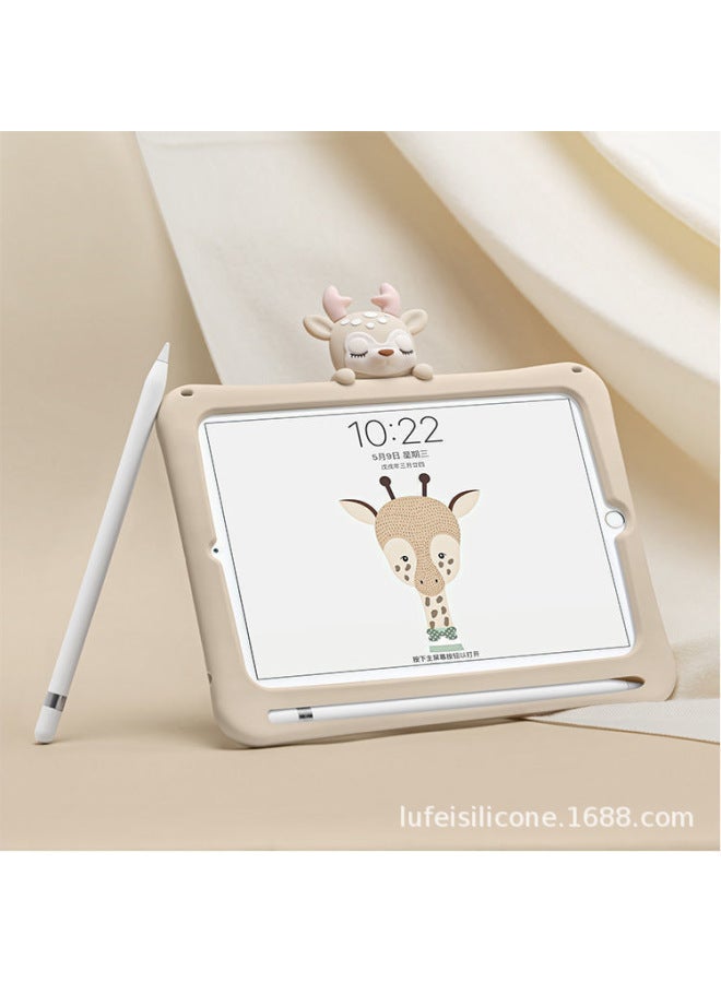 For IPad Silicone Protective Case Cartoon Air3 Ugly Adorable Frog Air4/5 Silicone Flat 10.2/11 Soft Case-Color:Fawn 【with Pen Slot】】-Applicable Model:iPadPro11 Inches (18 Models)