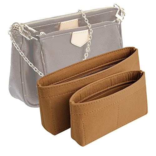 Vercord Felt Purse Organizer Insert Pochette Handbag Insert Bag in Bag for Multi Pochette Accessories Add Zipper Pocket Brown - Image 1