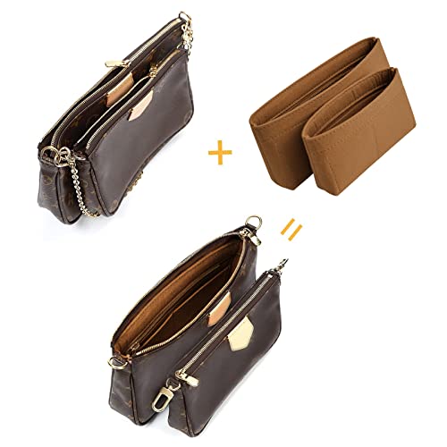 Vercord Felt Purse Organizer Insert Pochette Handbag Insert Bag in Bag for Multi Pochette Accessories Add Zipper Pocket Brown - Image 5