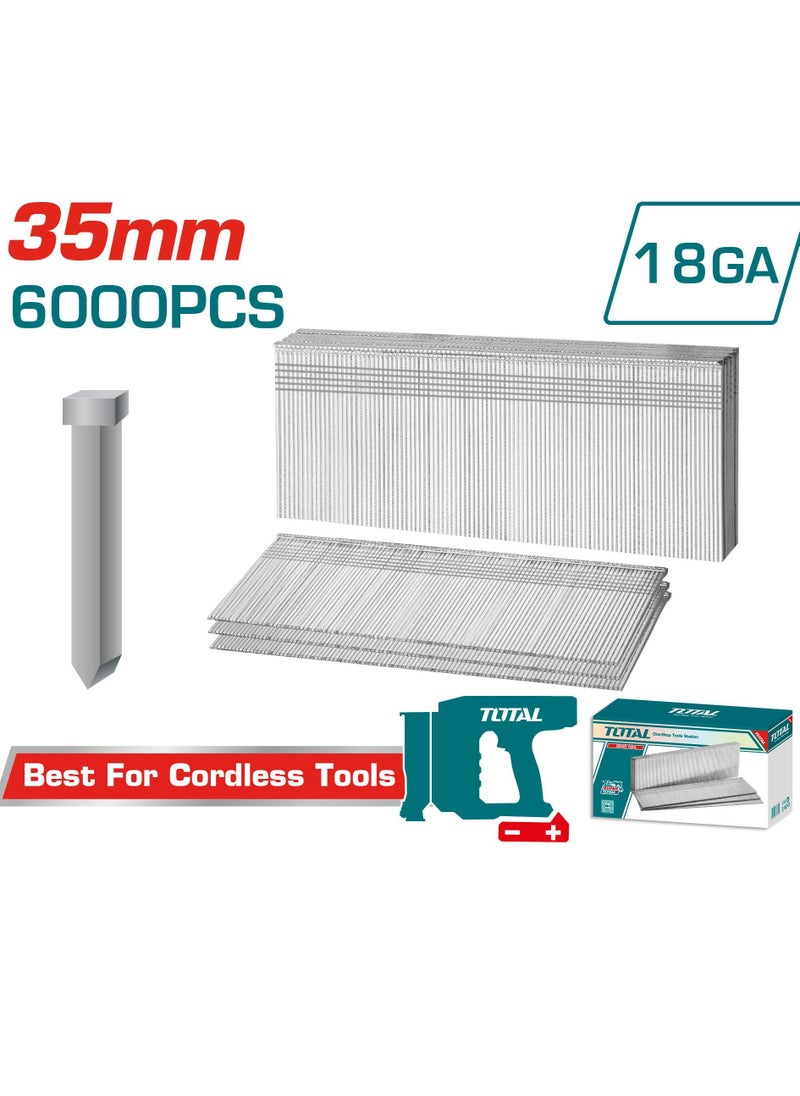 TOTAL Total Brad Nails 35mm - 6000pcs in Color Box, 18 Gauge for Cordless Nailers 