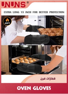 UNUNS Oven Mitts And Pot Holders Set,Heat Resistant Silicone Waterproof Extra Long Oven Gloves With Hot Pads And Mini Oven Mittens For Grilling Kitchen Cooking Baking,Quilted Lining,Black Pack of 6  - Image 3