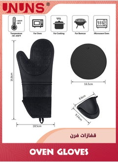 UNUNS Oven Mitts And Pot Holders Set,Heat Resistant Silicone Waterproof Extra Long Oven Gloves With Hot Pads And Mini Oven Mittens For Grilling Kitchen Cooking Baking,Quilted Lining,Black Pack of 6  - Image 5