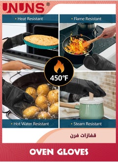 UNUNS Oven Mitts And Pot Holders Set,Heat Resistant Silicone Waterproof Extra Long Oven Gloves With Hot Pads And Mini Oven Mittens For Grilling Kitchen Cooking Baking,Quilted Lining,Black Pack of 6  - Image 4