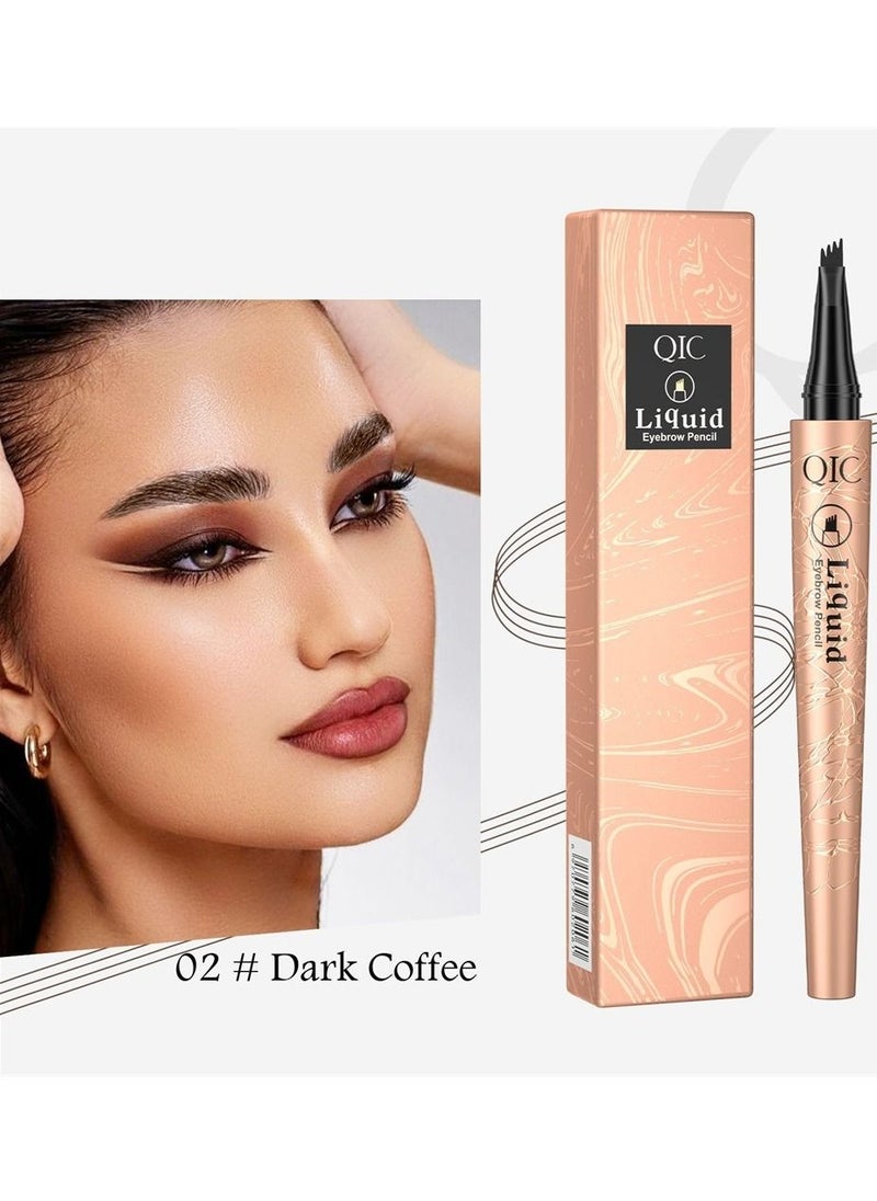 QIC - Liquid Eyebrow Pencil Waterproof Eyebrow Microblading Pen Eye Makeup Eyebrow Pen Long Lasting Waterproof Micro 4 Point Brow Pen Natural Looking Brows Makeup Dark Coffee #2 - Image 1