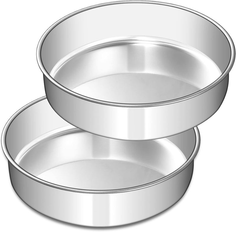 EWFEN 8 Inch Cake Pan Set of 2, Stainless Steel Round Layer Cake Baking Pans Tins, Non-Toxic & Healthy, Leak-proof & Easy Clean & Dishwasher Safe - Image 1