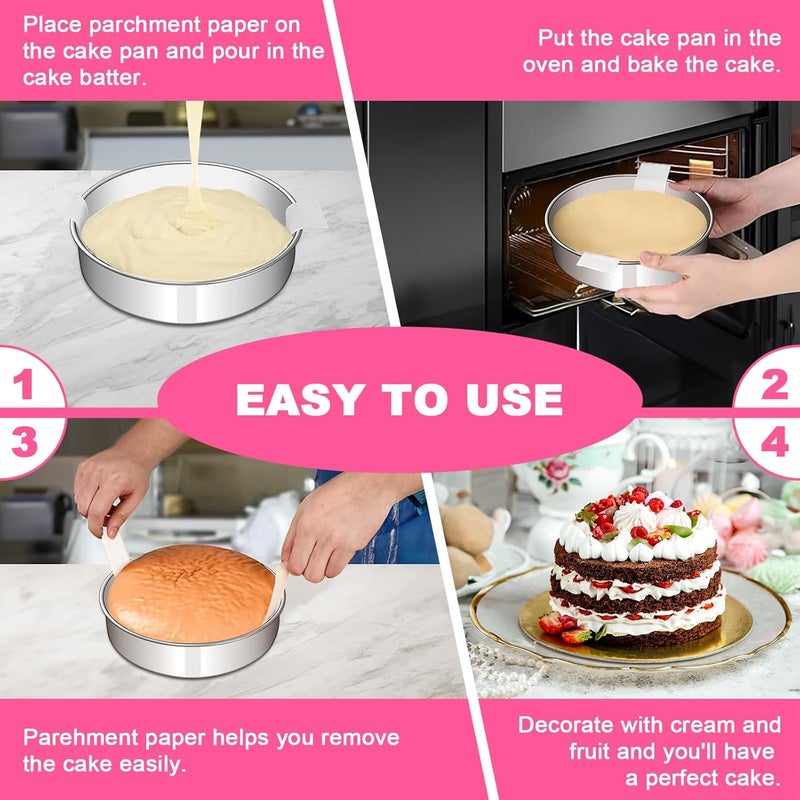 EWFEN 8 Inch Cake Pan Set of 2, Stainless Steel Round Layer Cake Baking Pans Tins, Non-Toxic & Healthy, Leak-proof & Easy Clean & Dishwasher Safe - Image 4