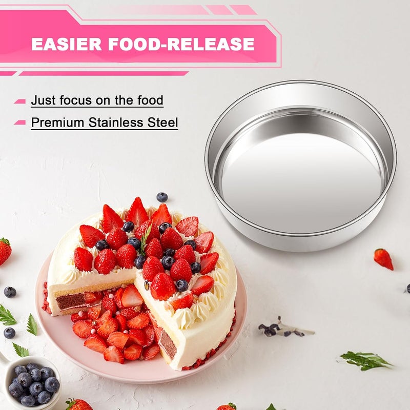 EWFEN 8 Inch Cake Pan Set of 2, Stainless Steel Round Layer Cake Baking Pans Tins, Non-Toxic & Healthy, Leak-proof & Easy Clean & Dishwasher Safe - Image 5