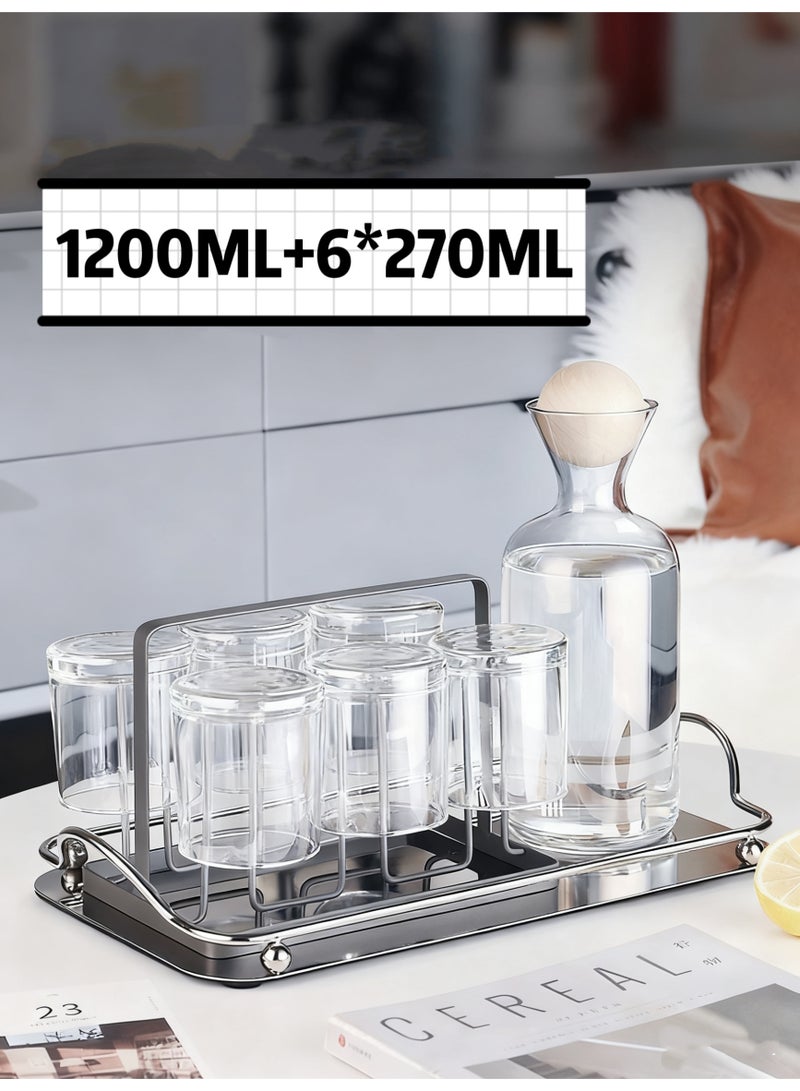 Firasa 7-Pcs Glass Pitcher Set Glass Pitcher 1.2 Liter with Lid Drinking Glasses Set 6 Cups 270ML Water Jug for Hot Cold Water Coffee Milk Juice Iced Tea Pitcher Glassware Carafes Pitchers Water Glasses - Image 2