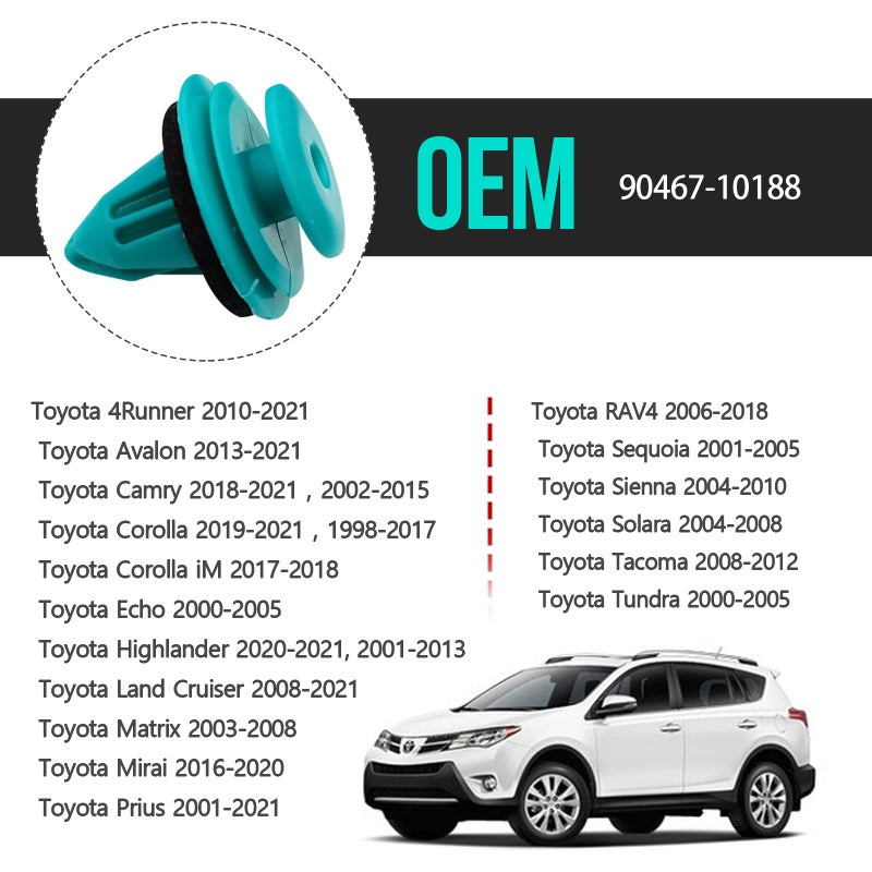 TOPCNOEM 100Pcs Door Trim Panel Retainer Clips Compatible with Toyota Tacoma Sienna Cruiser Avalon Corolla Camry Tundra Sequoia Matrix Prius RAV4 Lexus Scion Land 9mm Hole 90467-10188 - Image 3