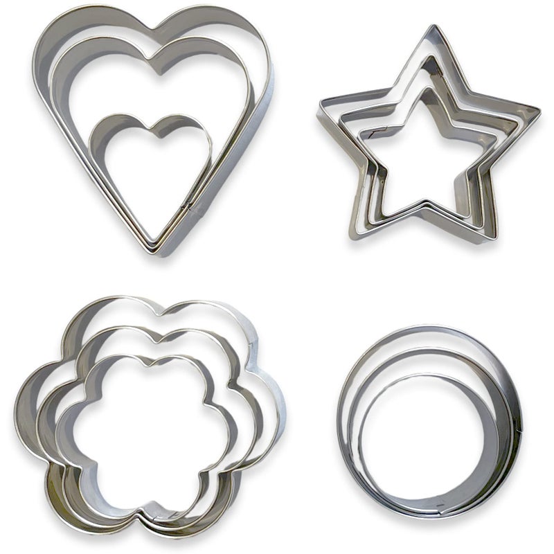 ARNAIN Assortment of 12 Metal Cookie Cutters, Includes 4 Cookie Cutter Shapes, Each in 3 Different Sizes, Heart,Star,Round and Flower Cookie Molds (Assorted 4 Shapes) - Image 1