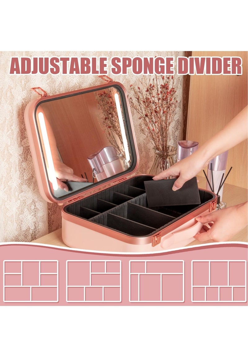 Captaintech Makeup Travel Lighted Case with Large LED Light Mirror Coetic Bag Organizer Professional Adjustable Divider Storage, Waterproof Portable Make up Train Box Accessories And Tools Case (Pink) - Image 4