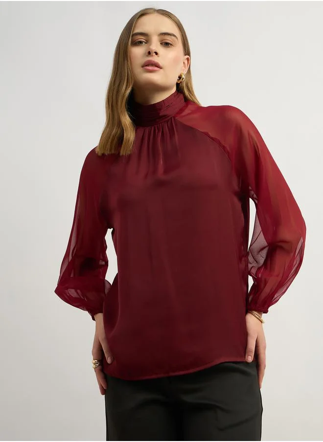 ستايلي Balloon Sleeve High Neck Blouse