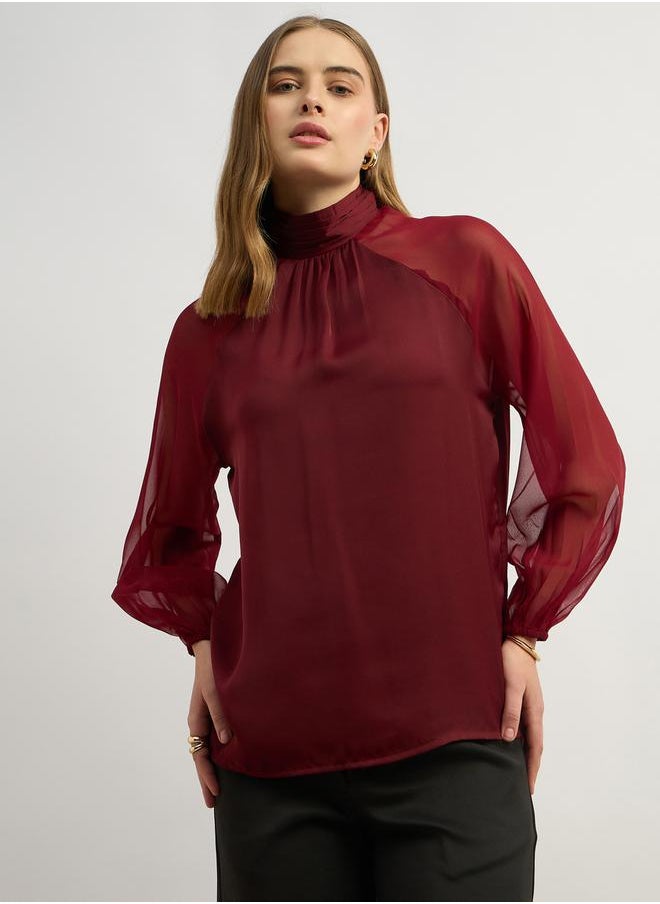Styli - Balloon Sleeve High Neck Blouse - Image 1