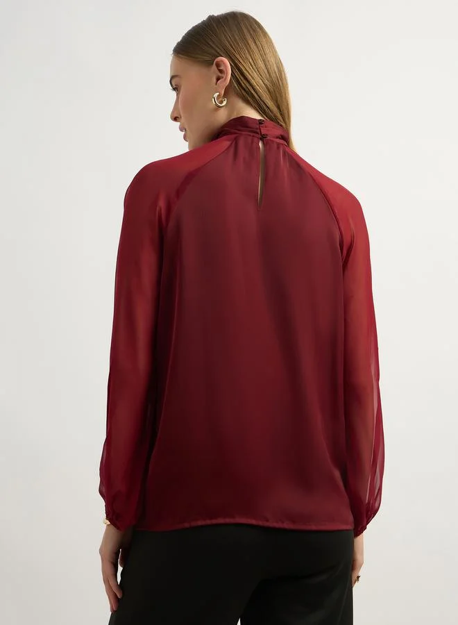 Styli Balloon Sleeve High Neck Blouse