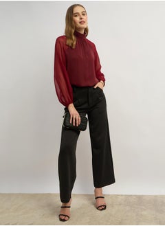 Balloon Sleeve High Neck Blouse