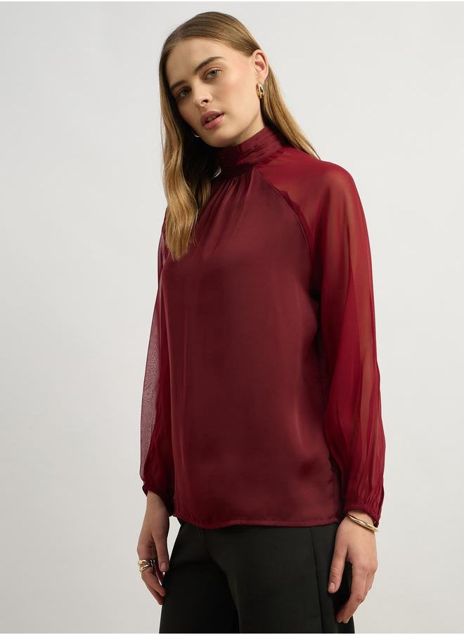 Styli - Balloon Sleeve High Neck Blouse - Image 1