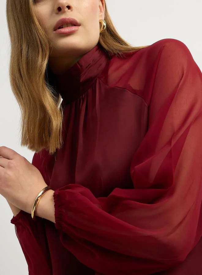 Styli Balloon Sleeve High Neck Blouse