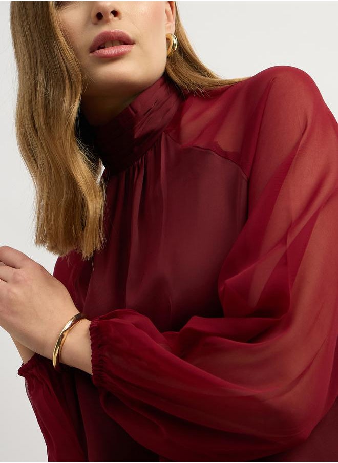 Styli - Balloon Sleeve High Neck Blouse - Image 1