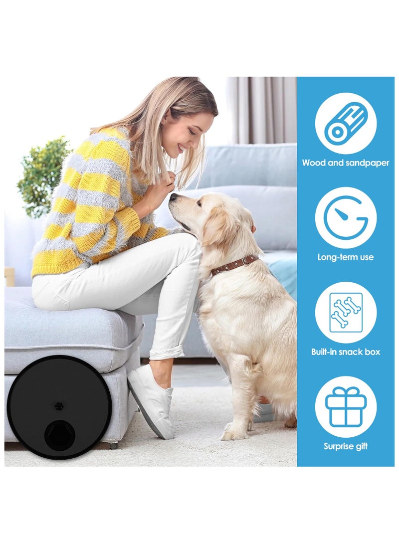 Dog Scratch Pad for Nails, Non-Slip Dog Scratch Board with 6 Snack Compartments, Rotating Round Dog Scratch Board, Removable Scratching Scratchboard Scratchpad Sandpaper for Dog Pet (Black)