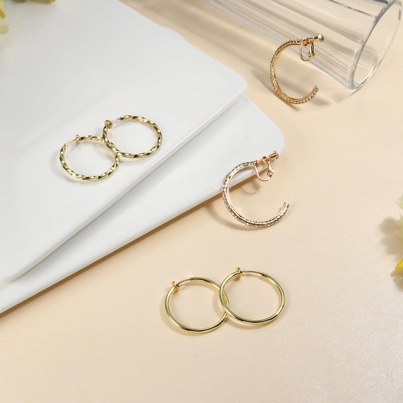 Adramata Clip On Hoop Earrings for Women Non Pierced Ears,14K Gold Plated Clip On Earrings Non Piercing Big Stainless Steel Fake Hoops Lightweight 30-60mm 14K Gold Plated Hoops 30mm - Image 5