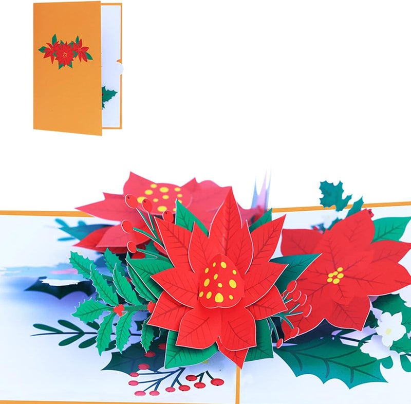 3D for Colorful Christmas Greeting Cards Merry Christmas Holiday Flower with Envelope - Image 1