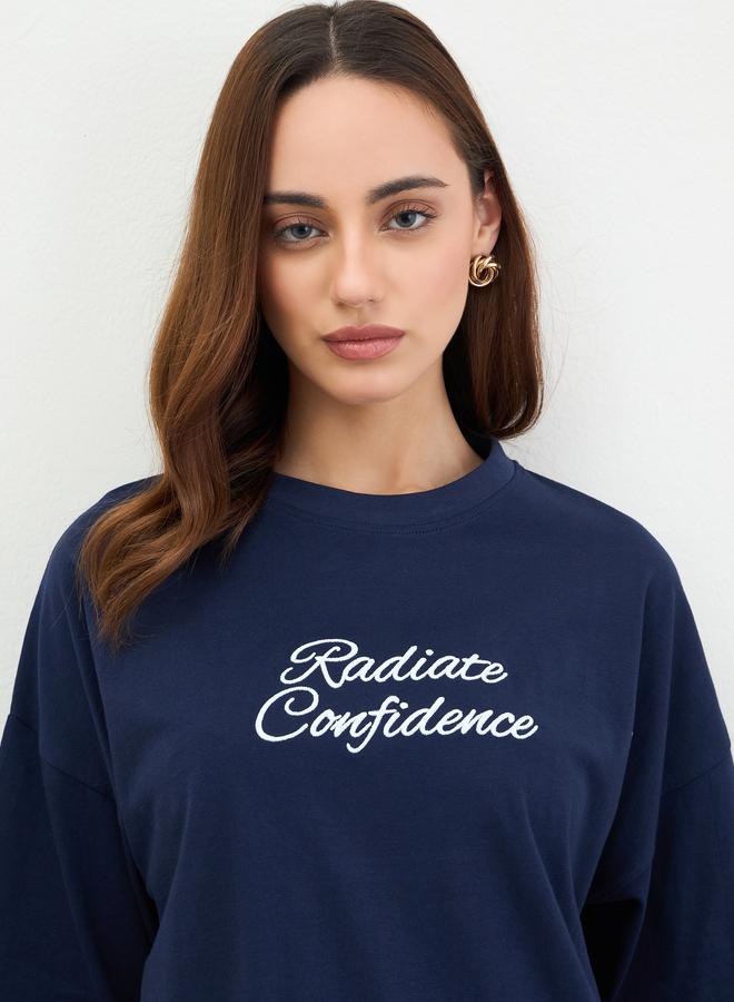 Styli Navy Blue Embroidered Oversized T-Shirt - Image 4