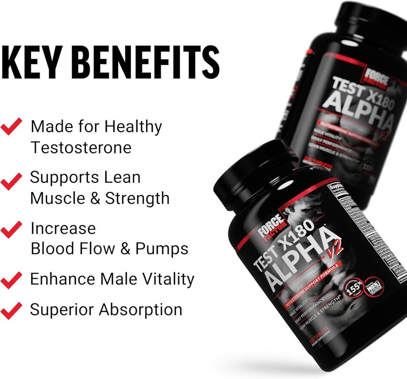 Force Factor Test X180 Alpha v2 TSupport for Men TSupplement to Help Build Strength Boost Nitric Oxide and Support Daily Performance 120 Tablets - Image 2