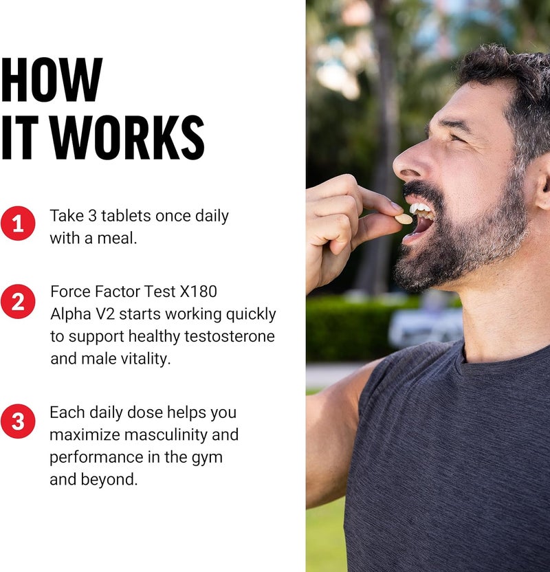 Force Factor Test X180 Alpha v2 TSupport for Men TSupplement to Help Build Strength Boost Nitric Oxide and Support Daily Performance 120 Tablets - Image 3