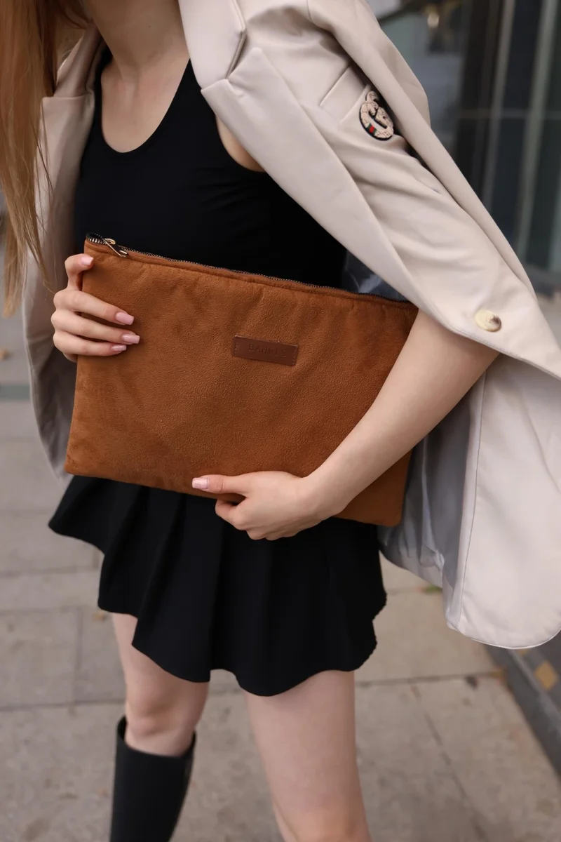 Bahels Women Camel Suede Clutch Bag