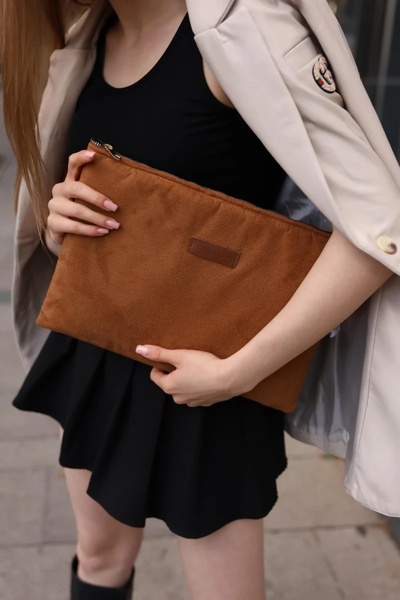 Bahels Women Camel Suede Clutch Bag