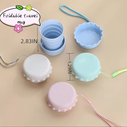 FANBODTA Collapsible Travel Cup 4-Pack, 130ml Foldable Water Cup with Lid & Carabiner, Leak-Proof Portable Drinking Cup for Camping, Hiking, Travel - BPA-Free PP (Blue/Pink/Beige/Green) - Image 5