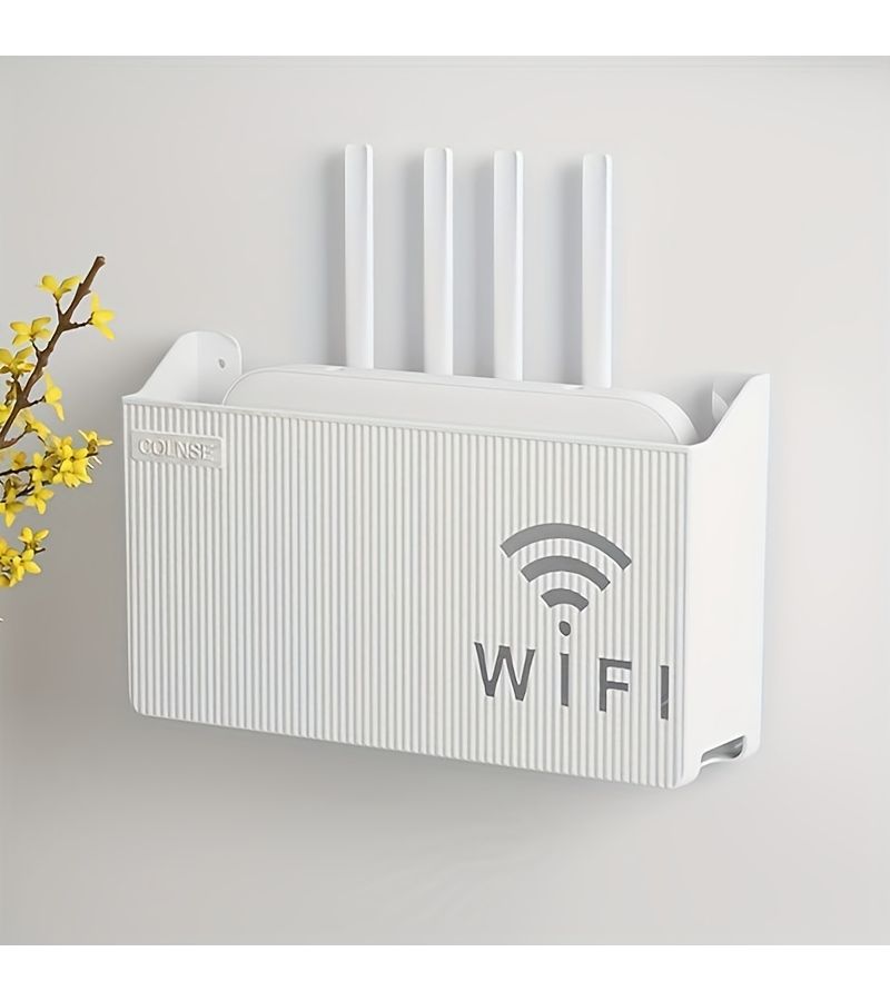 رف أبيض بلاستيكي لتثبيت راوتر WiFi على الحائط، سهل، بدون حفر - Image 1