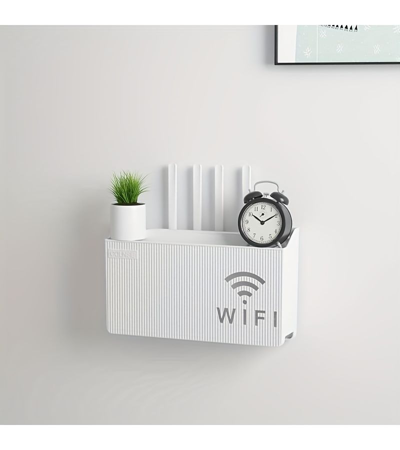 رف أبيض بلاستيكي لتثبيت راوتر WiFi على الحائط، سهل، بدون حفر - Image 3