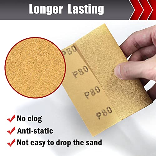 BOSHCRAFT 50 Pcs 1/4 Sheet Sandpaper, Premium Sand Paper 80/120/150/220/320/400 Grit Sandpaper Sheet Sand Paper Assortment for Wood Metal Automotive Palm Sanders 5.5" x 4.5" - Image 4