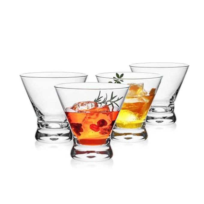 OUWO Martini Glasses Set of 4, 8oz Stemless Martini Cocktail Glasses for Margarita, Cosmopolitan, Manhattan, Home Bar, Gimlet, Pisco Sour, Brandy, Crystal Clear