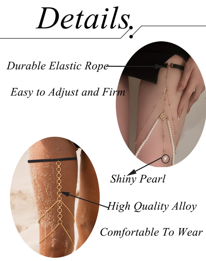 Tornito 12Pcs Thigh Chains Snake Heart Pearl CZ Leg Chain Boho Layered Body Chain Summer Beach Party Body Jewelry for Women Gold Tone - Image 2