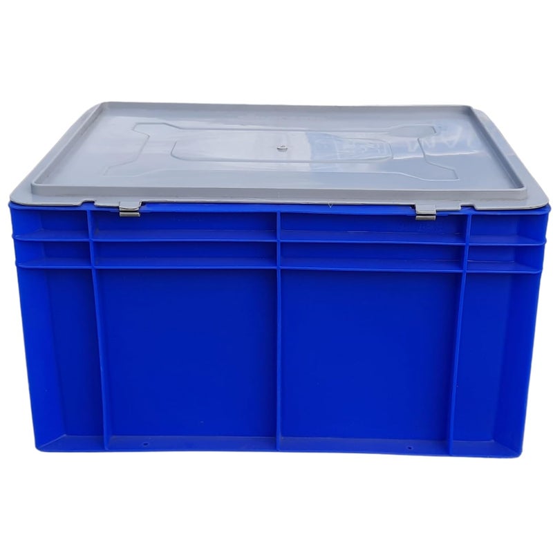 SINGHAL SINGHAL Plastic Crate with Lid 400x300x220 MM Multipurpose Heavy Duty Blue Portable Crates for storage Shelf Basket for Large Storage Bin Vegetable Fruit Milk  - Image 4